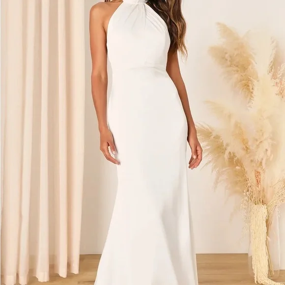 Lulus | Dresses | Lulus Eternity Together Elegant White Halter Neck Dress |  Poshmark
